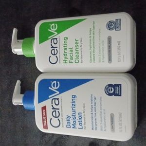 2pc cerave 16oz daily moisturizing lotion and cerave 12oz hydrating facial clean